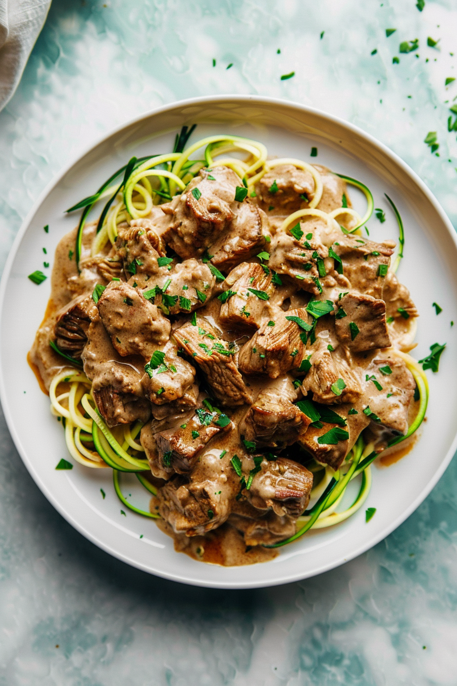 Ingredients for Keto Beef Stroganoff with Zucchini Noodles