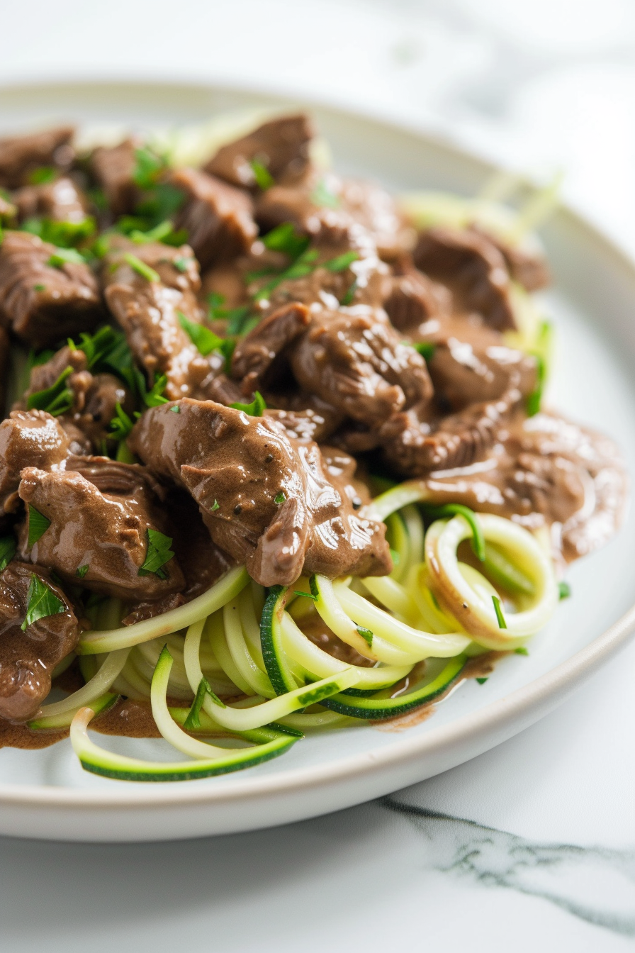 Keto Beef Stroganoff with Zucchini Noodles