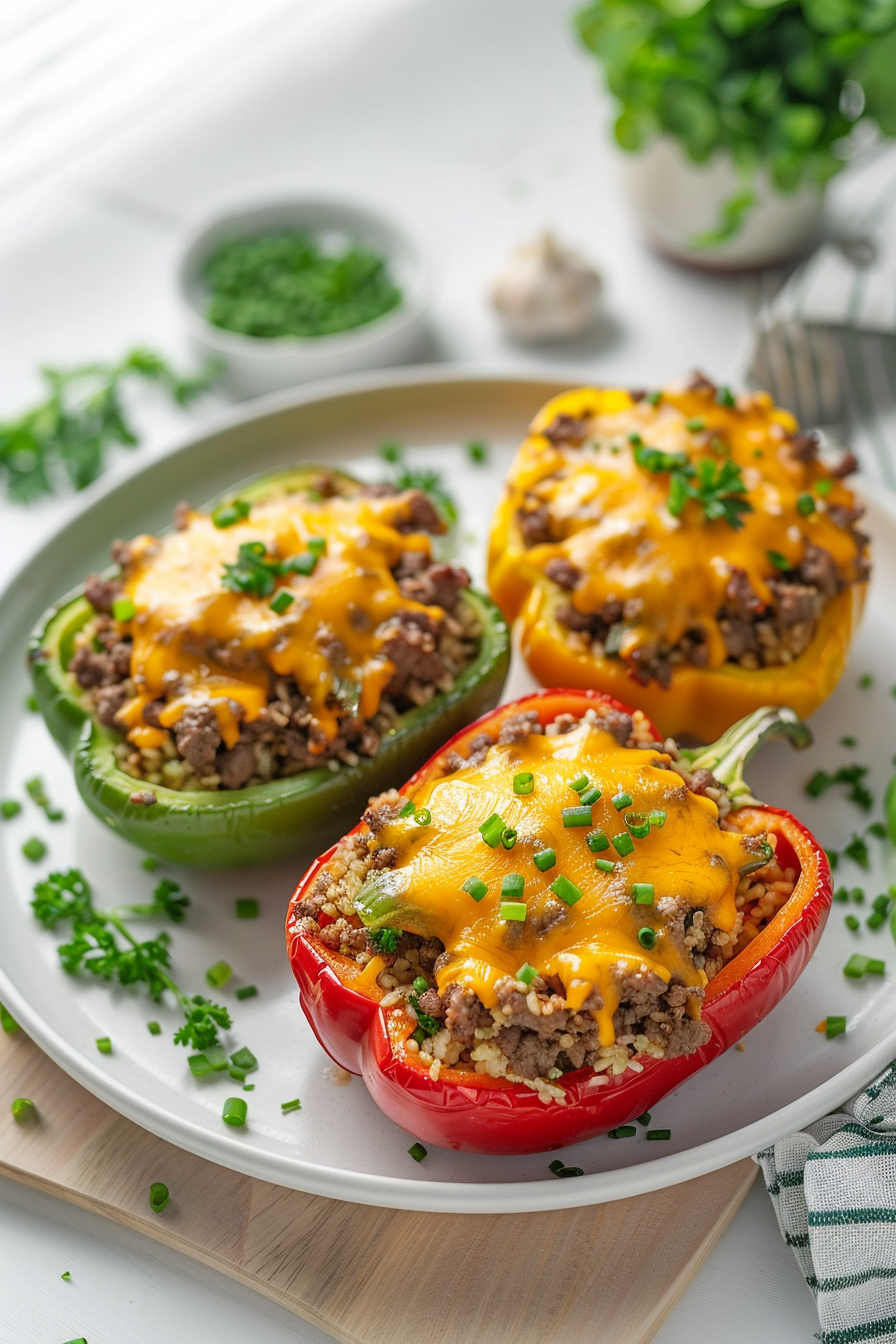 Keto Beef Stuffed Peppers Ready to Serve