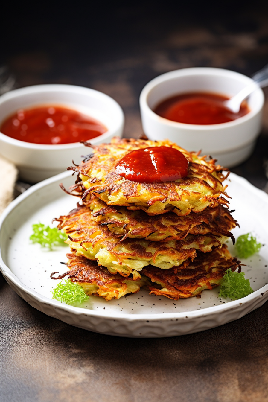 Keto Cabbage Pancakes Served with Spicy Dipping Sauce
