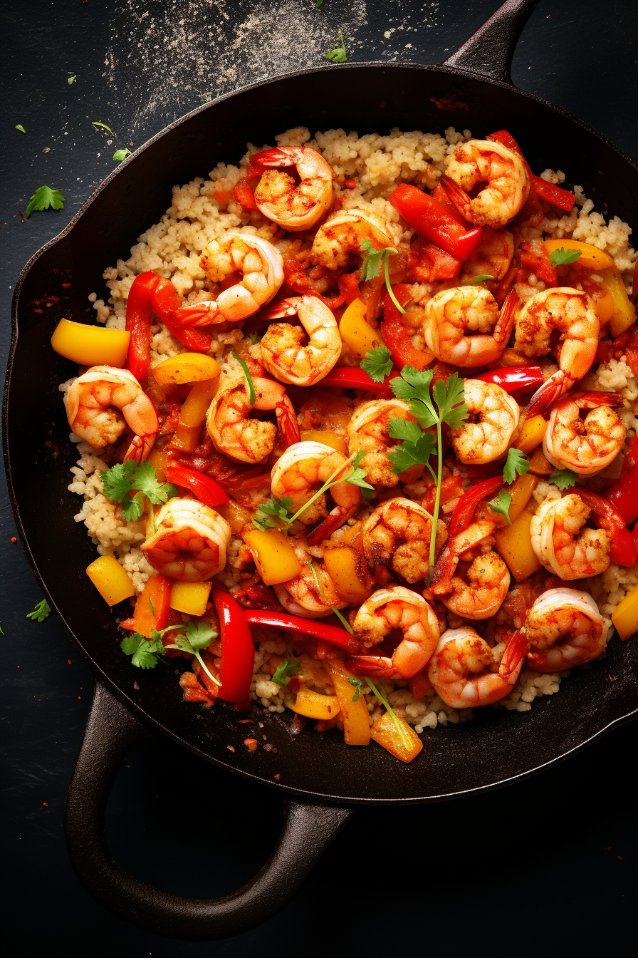 Keto Cajun Shrimp Cauliflower Rice Skillet Served