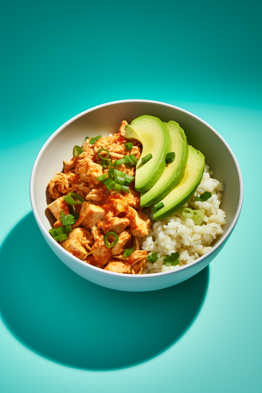 Keto Cauliflower Rice Burrito Bowl with Spicy Chicken