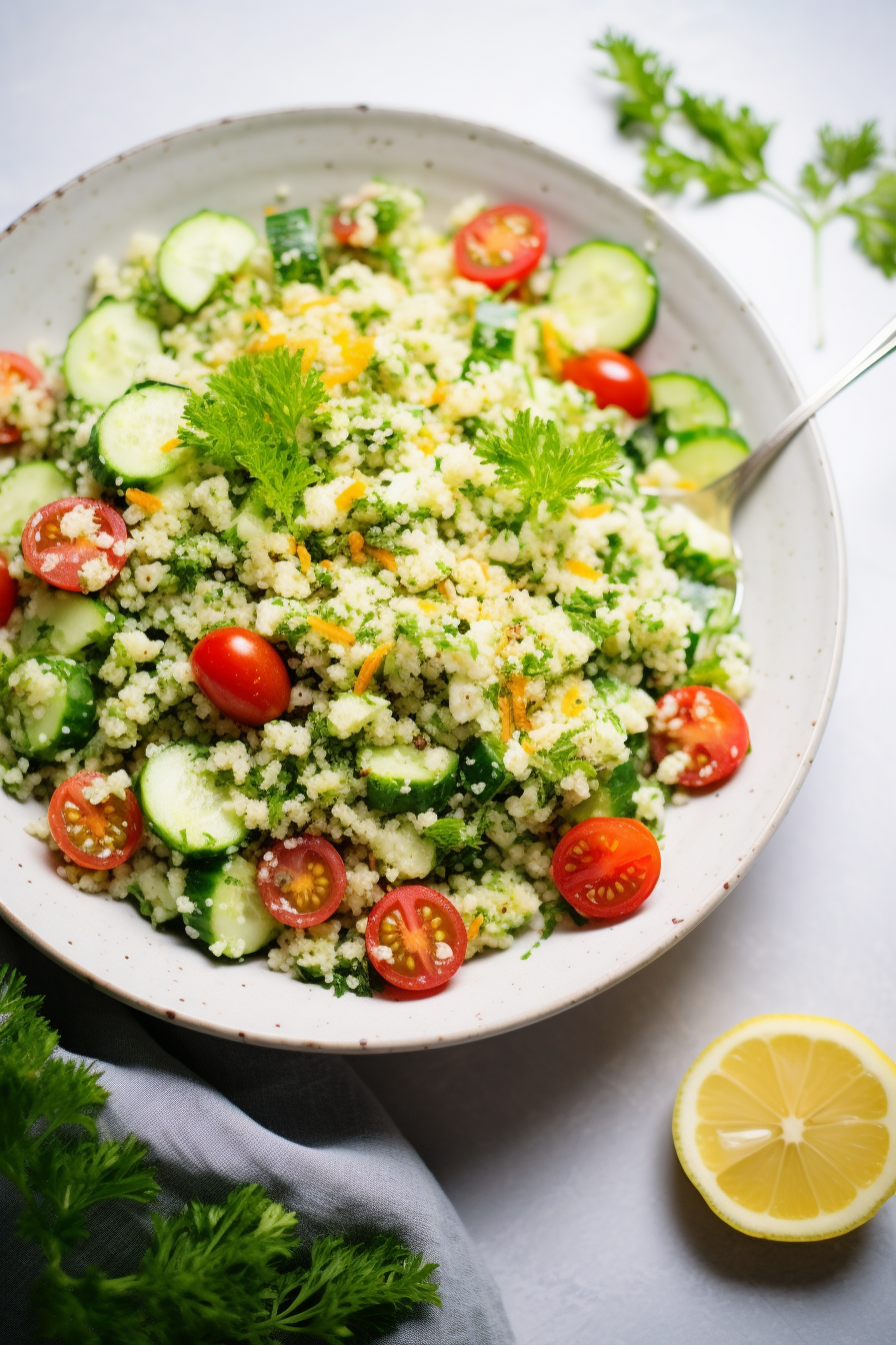 Preparing Keto Cauliflower Rice Tabbouleh Salad