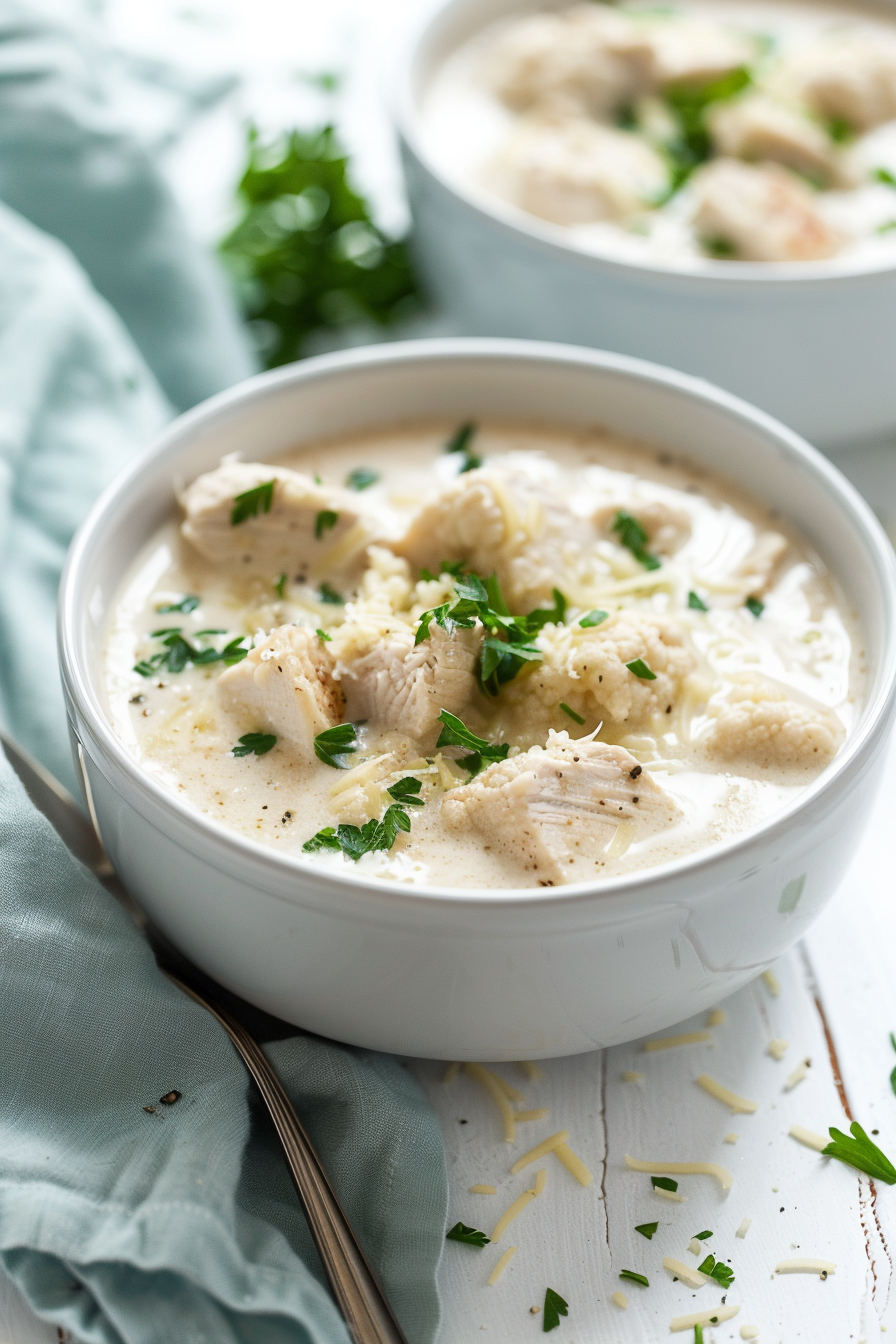 Keto Chicken and Cauliflower Rice Soup