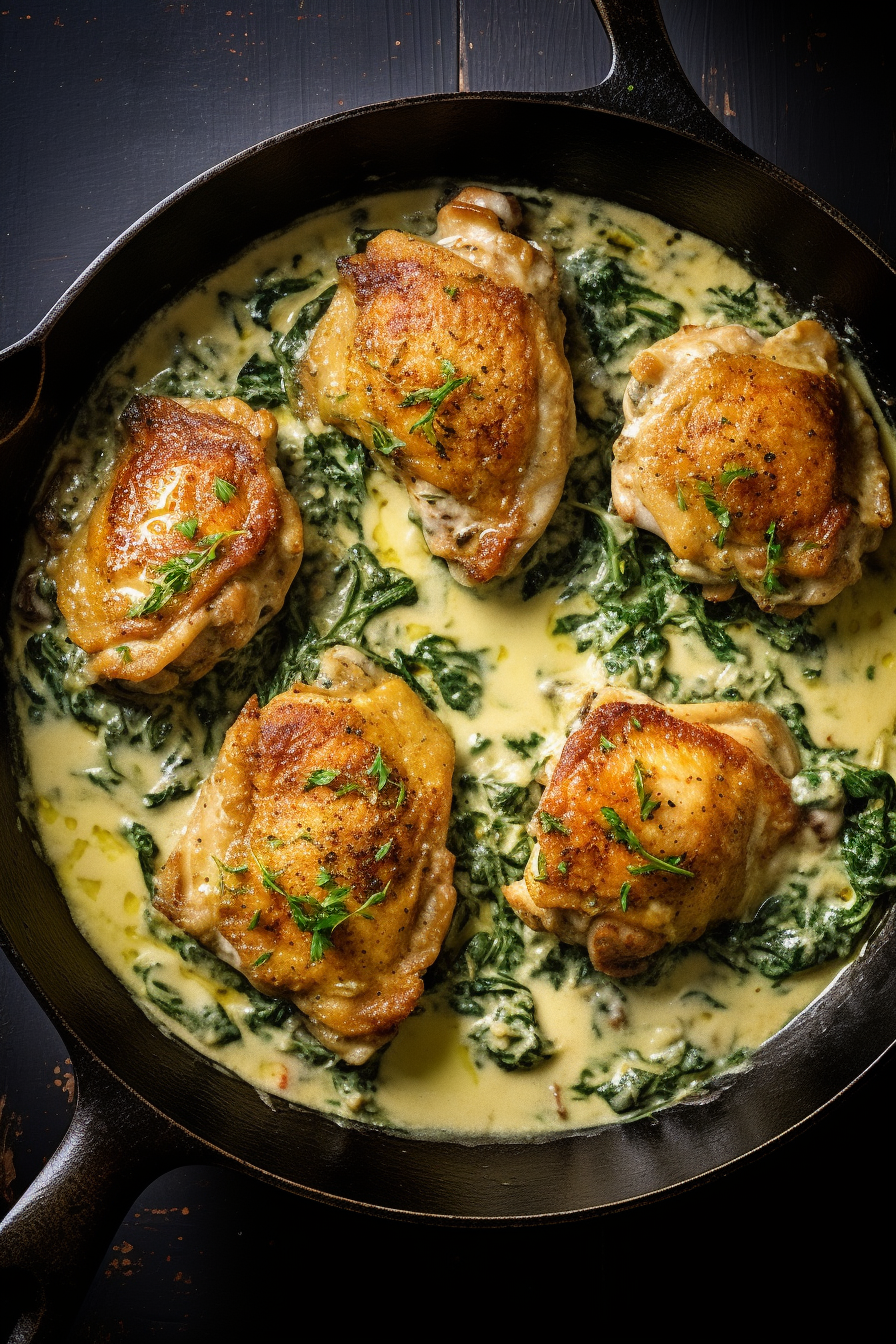 Keto Chicken Thighs in Creamy Spinach Sauce