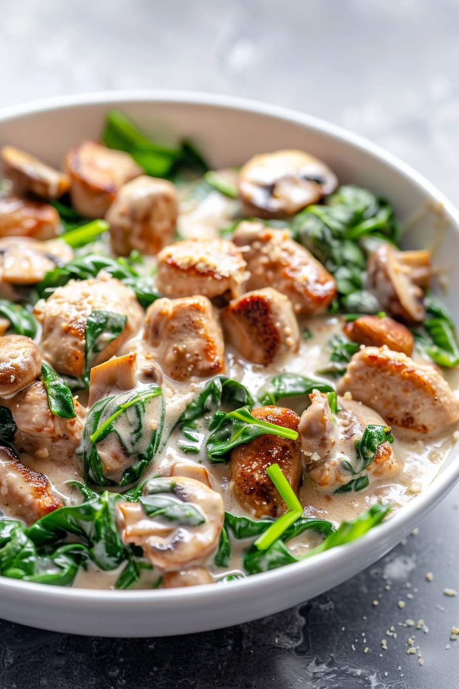 Keto Creamy Ground Chicken Mushroom Florentine
