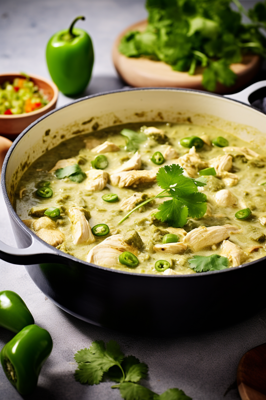 Keto Green Chili with Chicken and Tomatillos Ready to Serve