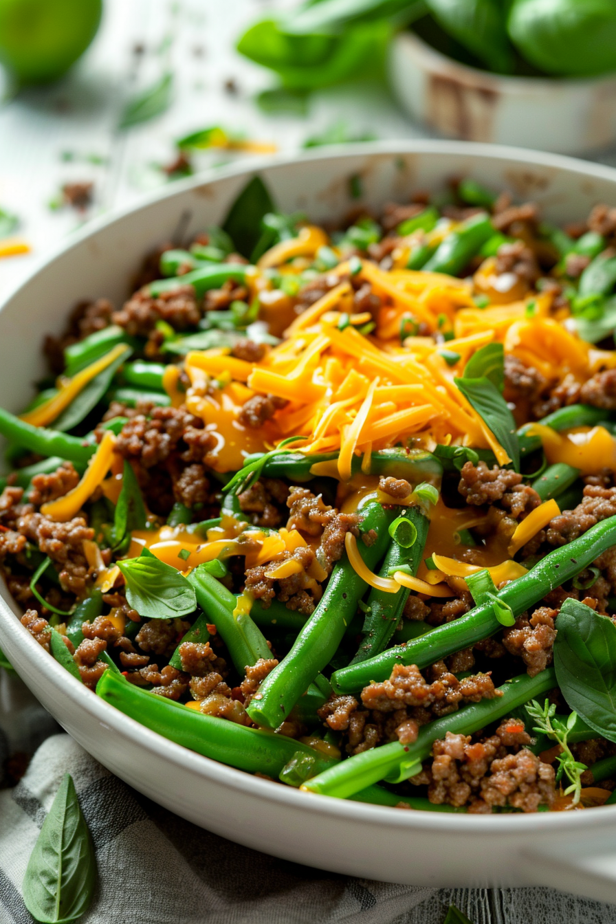 Keto Ground Beef and Green Bean Skillet Served