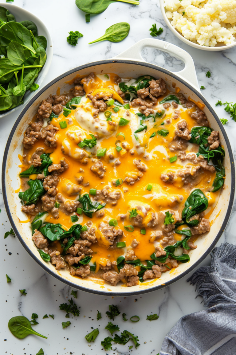Easy and Delicious Keto Ground Beef and Spinach Skillet Recipe for a