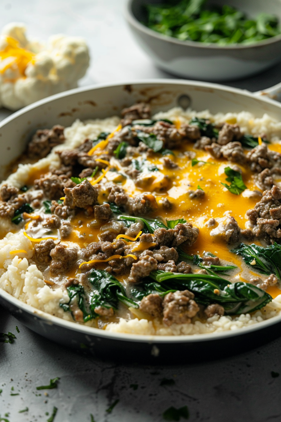 Keto Ground Beef and Spinach Skillet