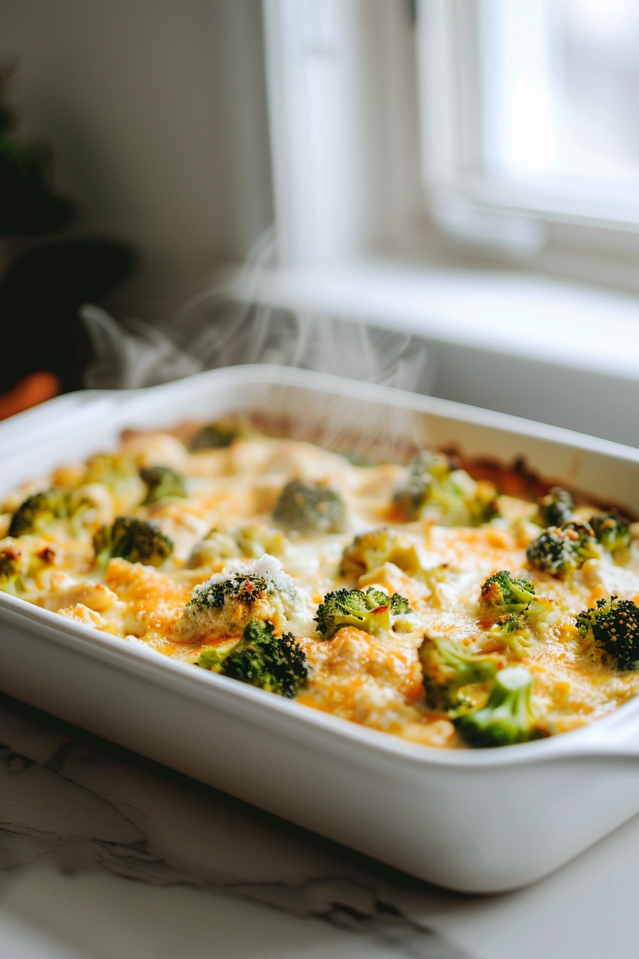 Preparing Keto Ground Chicken and Broccoli Cheese Bake