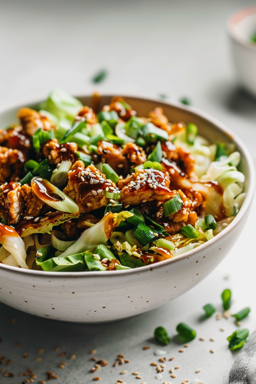 Preparing Keto Ground Chicken and Cabbage Stir Fry