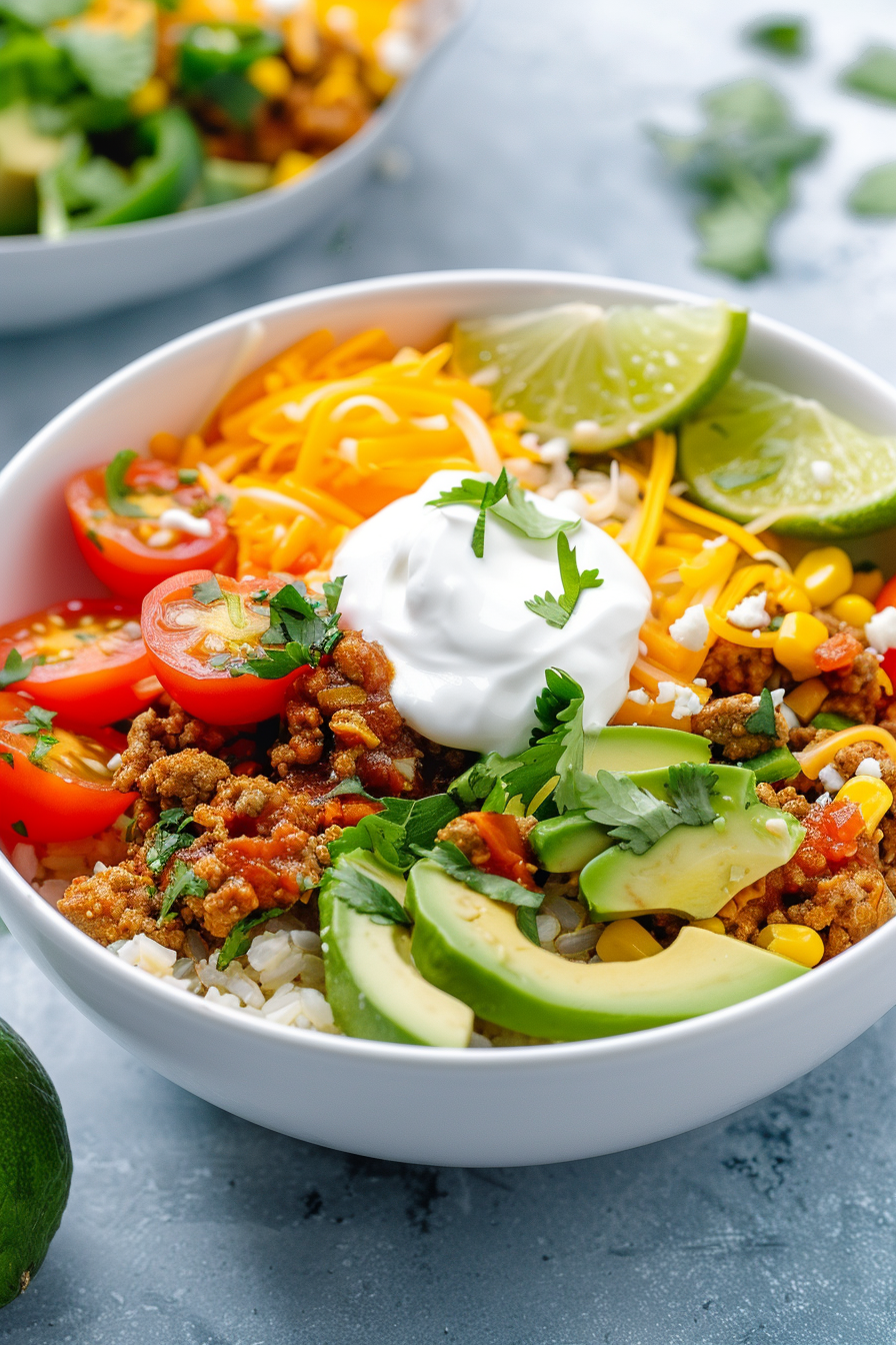 Keto Ground Chicken and Cauliflower Rice Burrito Bowl