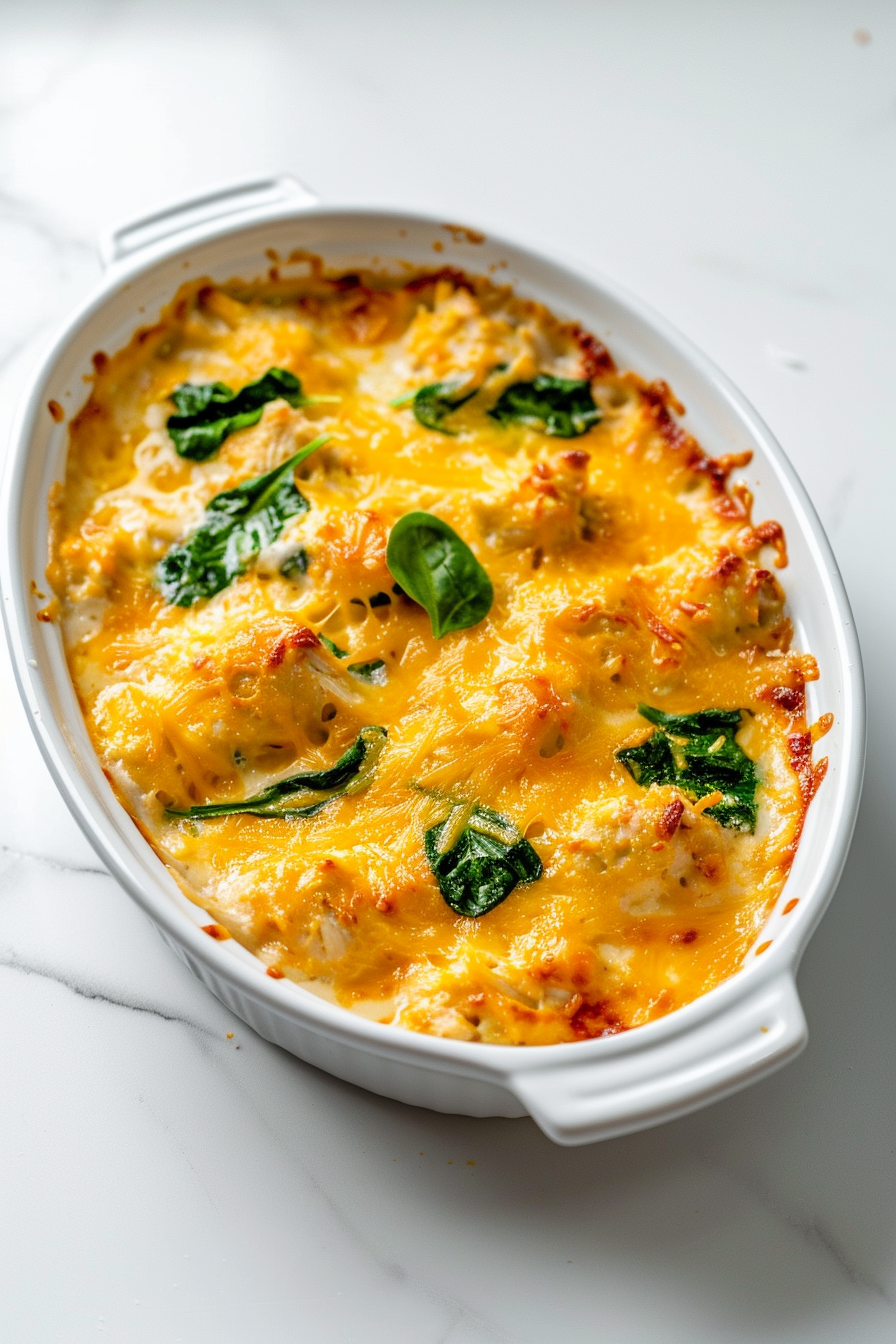 Preparing Keto Ground Chicken and Spinach Alfredo Casserole