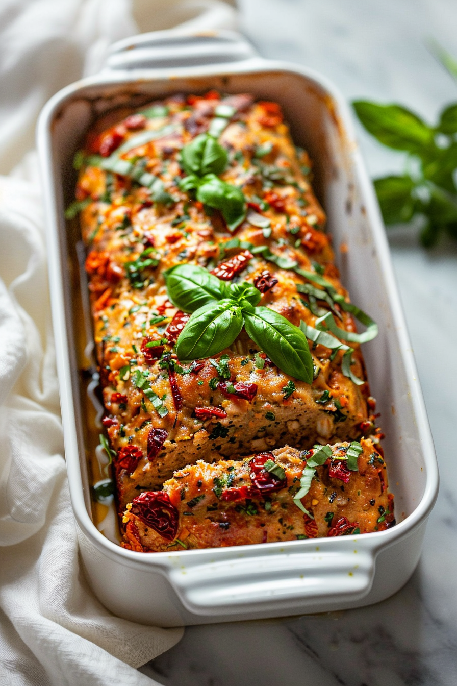 Keto Ground Chicken Meatloaf with Sun-Dried Tomatoes and Basil