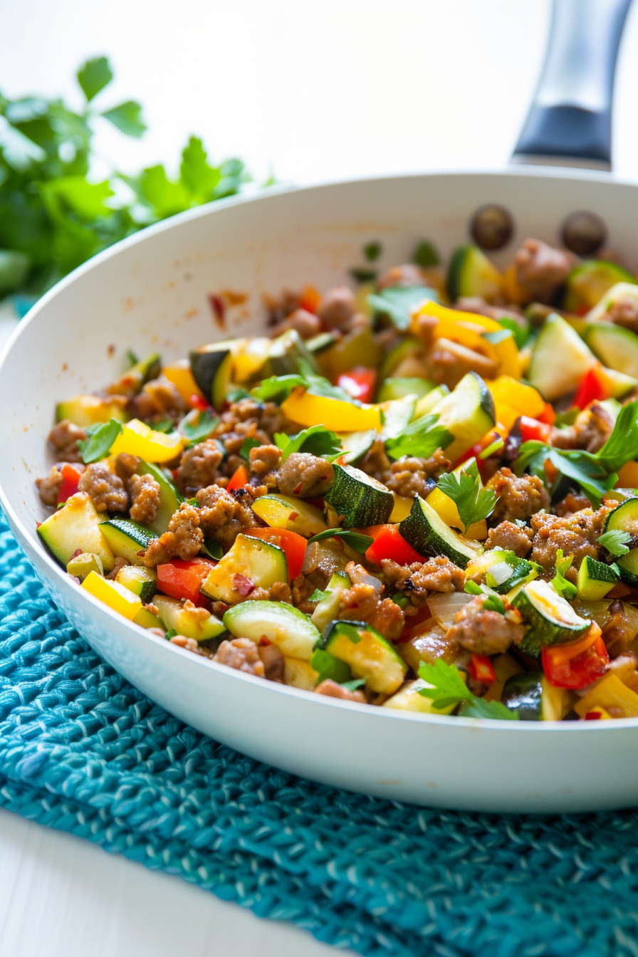 Ingredients for Keto Ground Chicken Sausage and Vegetable Skillet