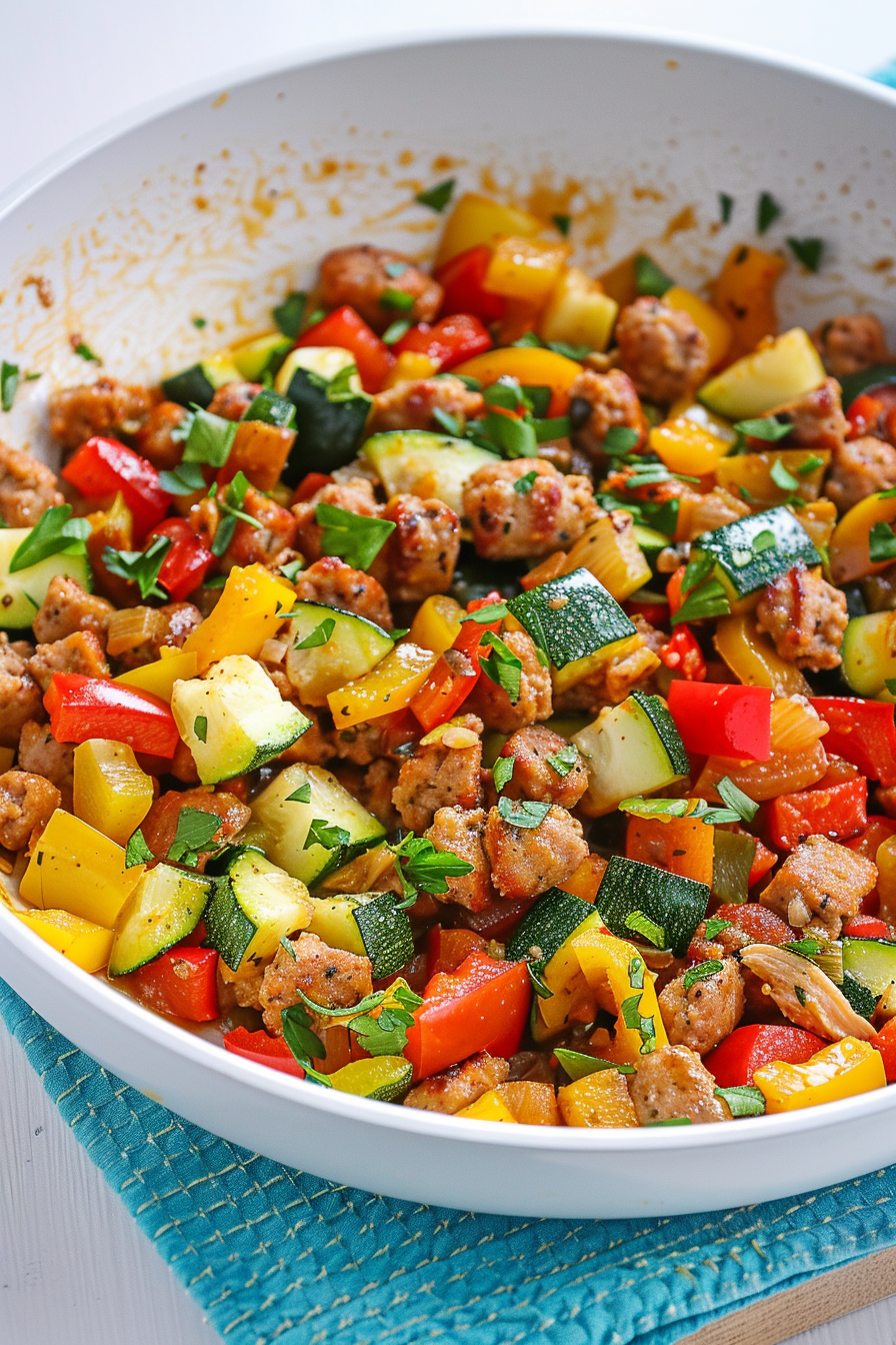 Keto Ground Chicken Sausage and Vegetable Skillet