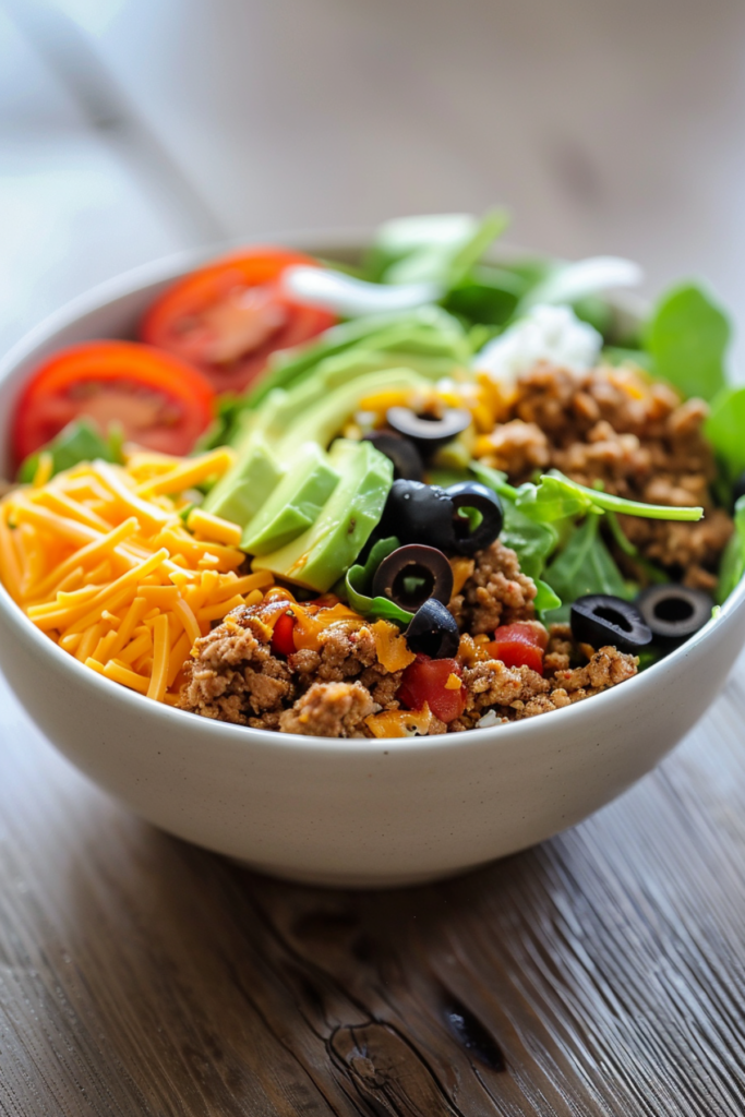 Keto Ground Chicken Taco Salad with Avocado Lime Dressing_001