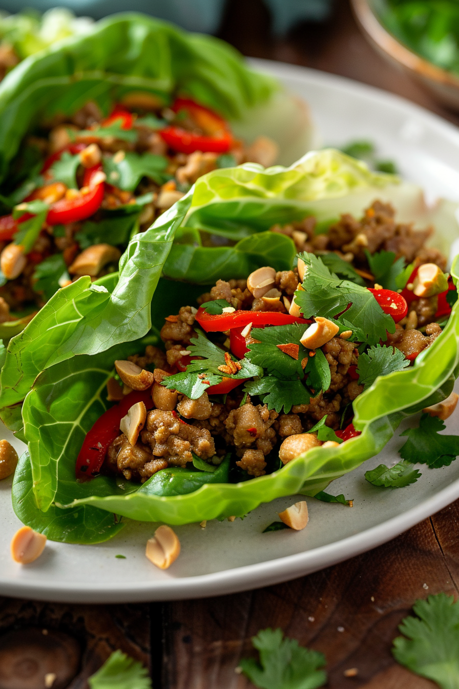 Keto Ground Chicken Thai Lettuce Wrap on a Plate