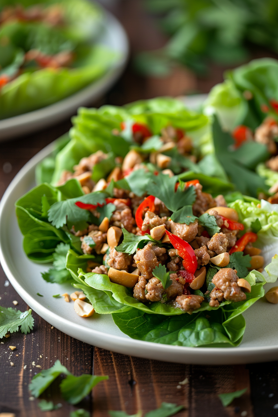 Preparing Keto Ground Chicken Thai Lettuce Wraps