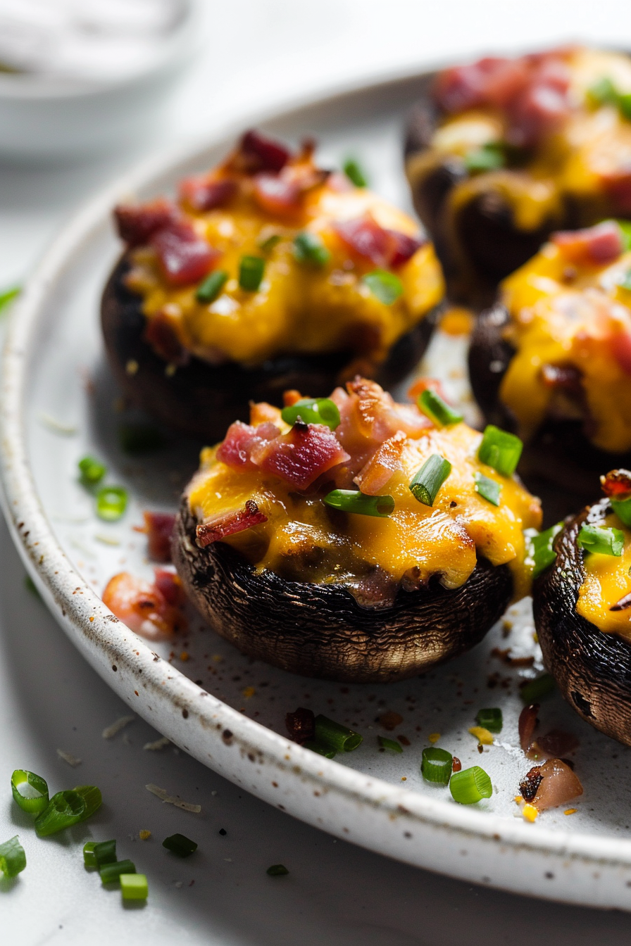 Keto Ham and Cheese Stuffed Mushrooms Ready to Serve