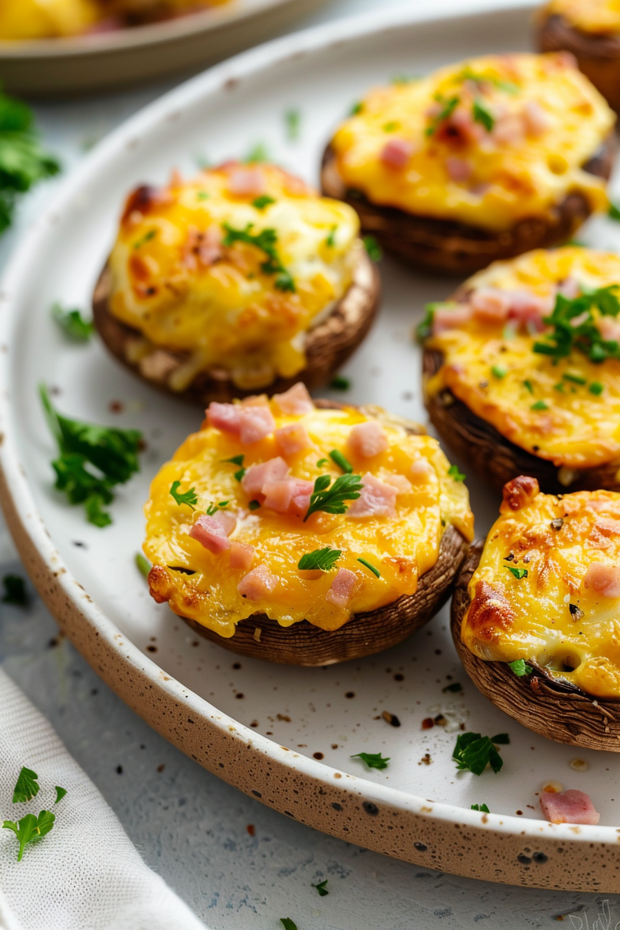 Preparing Keto Ham and Cheese Stuffed Mushrooms