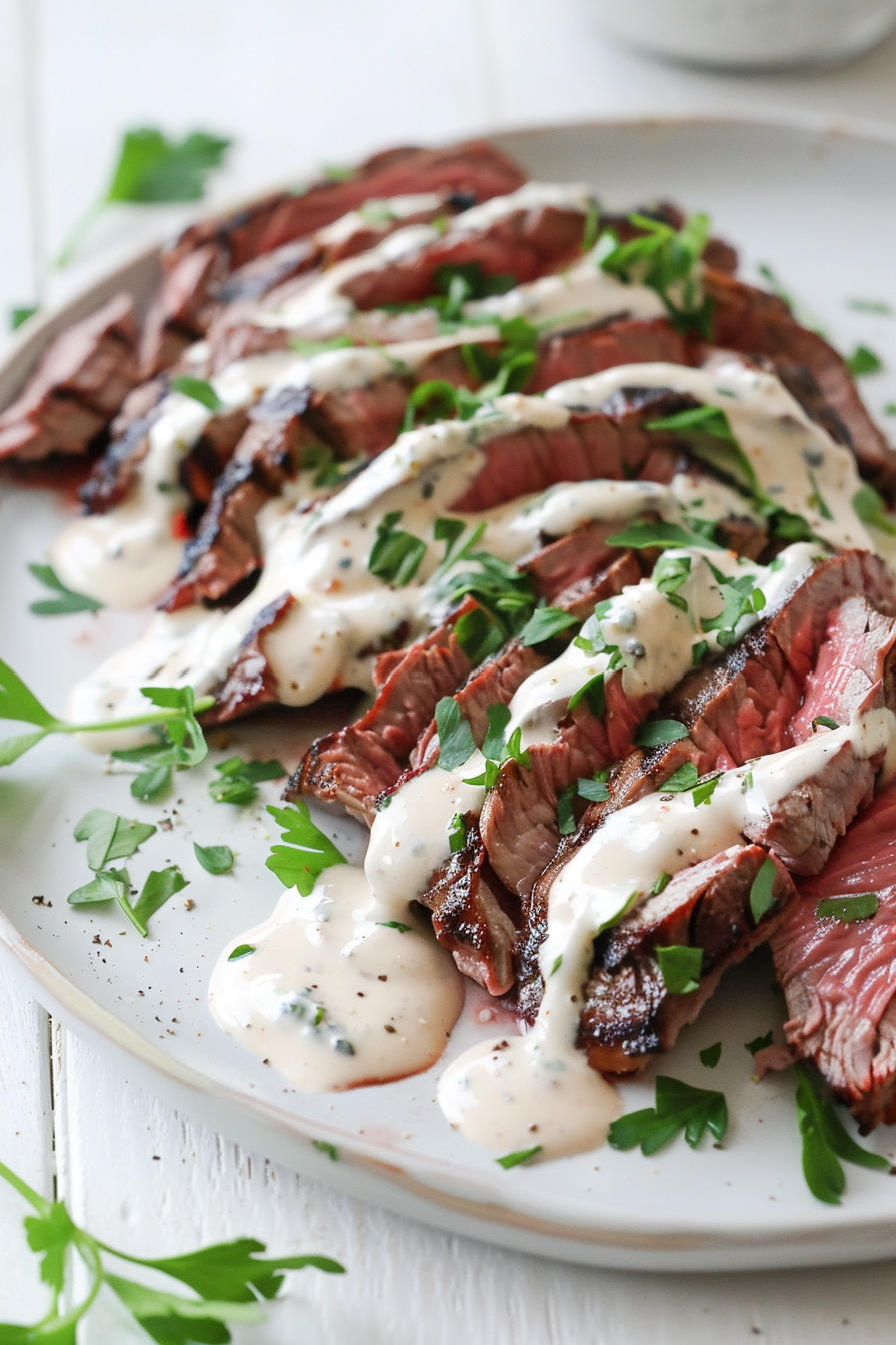 Keto London Broil with Blue Cheese Sauce