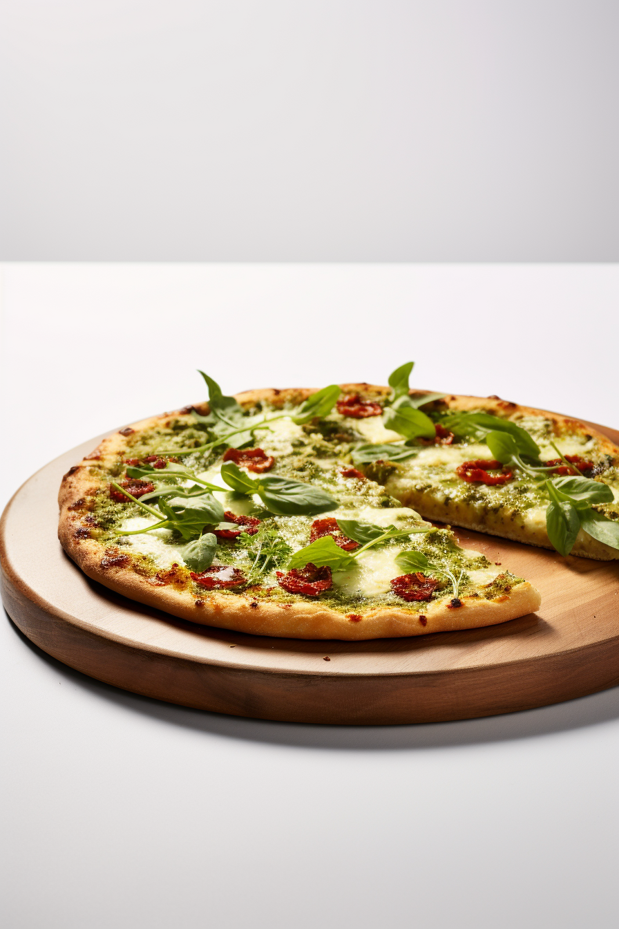 Keto Pesto and Sun-Dried Tomato Pizza Ready to Serve