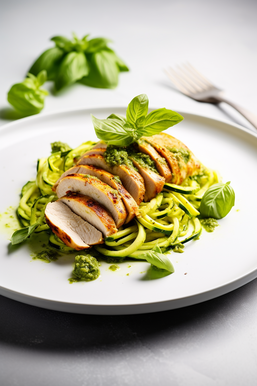 Keto Pesto Chicken Breast with Zoodles Ready to Serve