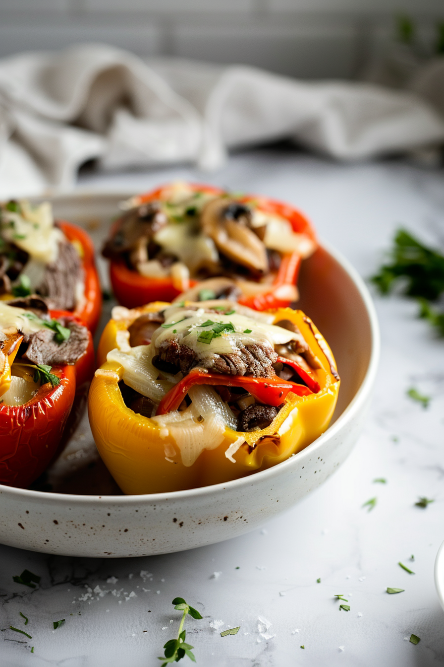 Preparing Keto Philly Cheesesteak Stuffed Peppers