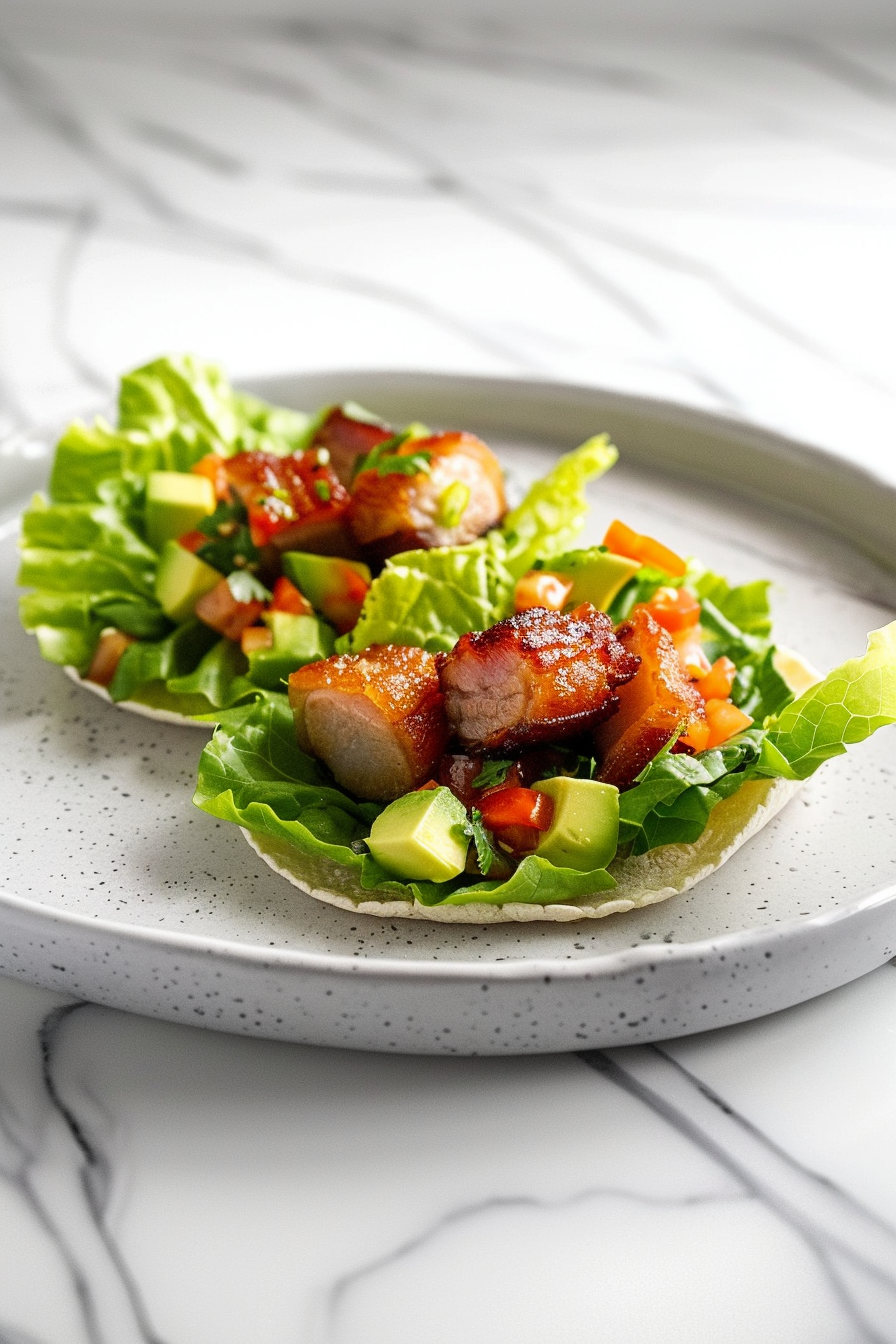 Keto Pork Belly Tacos with Avocado Salsa