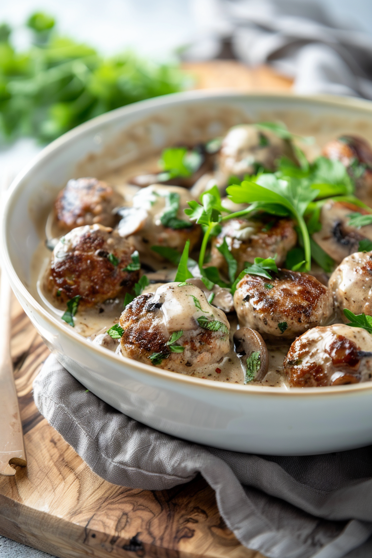 Keto Pork Meatballs with Creamy Mushroom Sauce_001