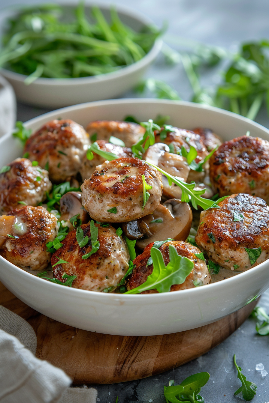 Keto Pork Meatballs with Creamy Mushroom Sauce Cooking
