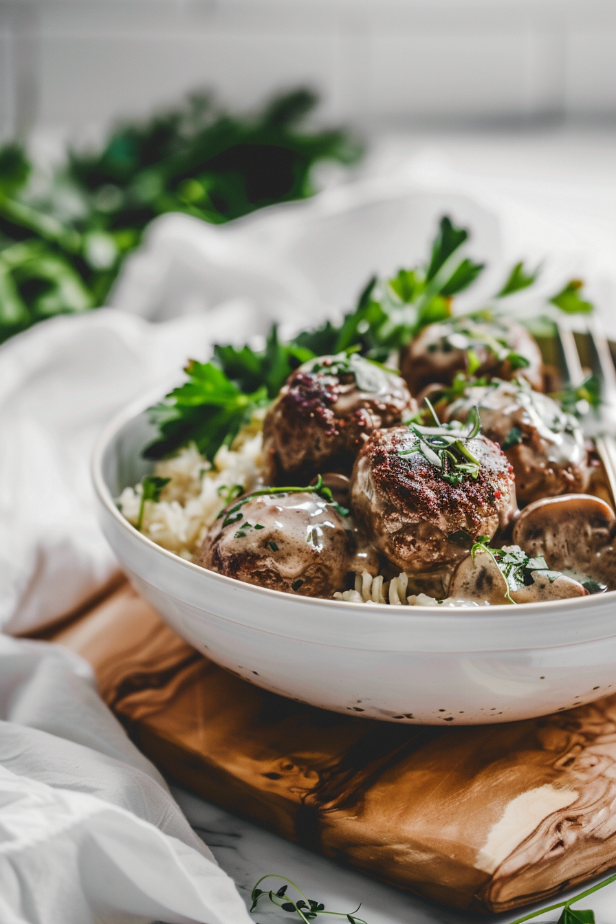 Keto Pork Meatballs with Creamy Mushroom Sauce