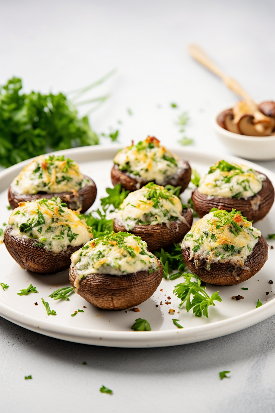Keto Ricotta and Herb Stuffed Mushrooms Ready to Serve