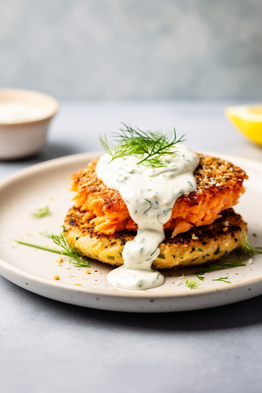 Keto Salmon Burger with Lemon Dill Sauce