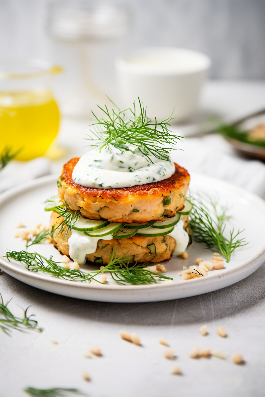Keto Salmon Burgers with Lemon Dill Sauce