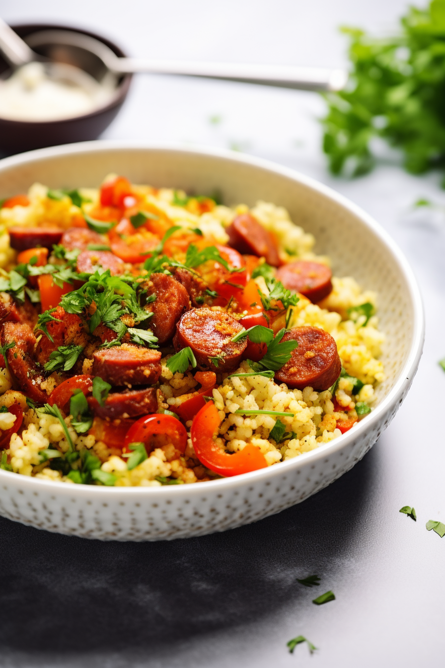 Cooking Keto Spanish Cauliflower Rice with Chorizo