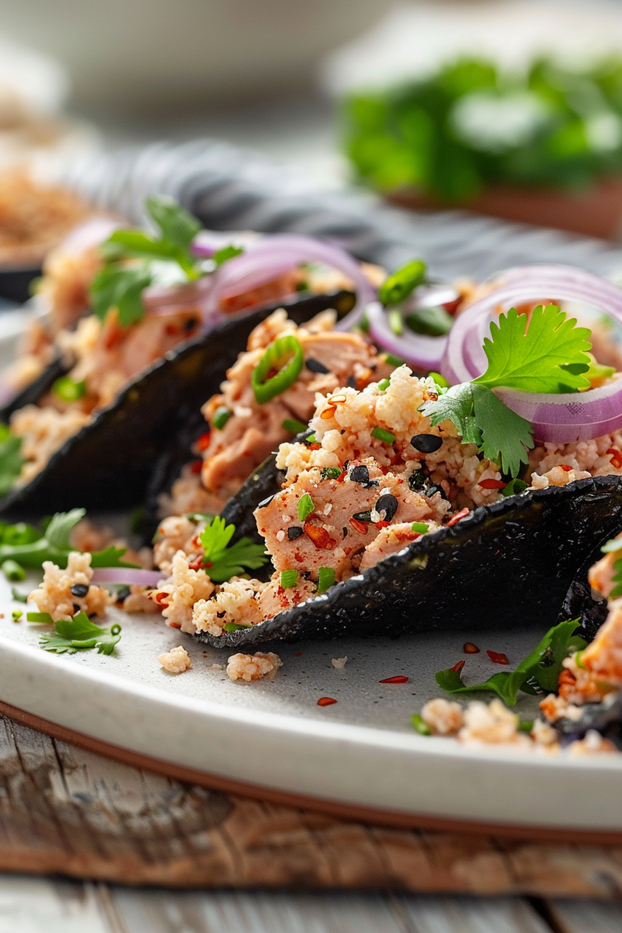 Preparing Keto Spicy Tuna Tacos