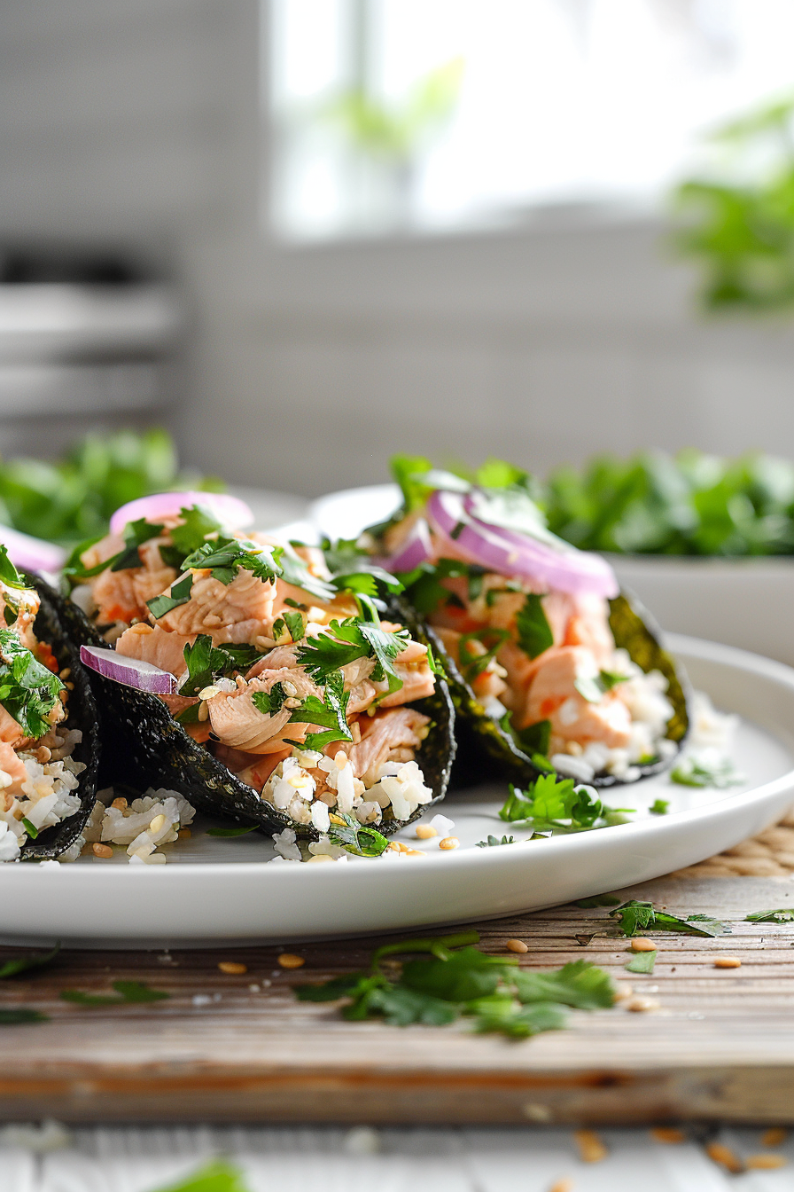 Keto Spicy Tuna Tacos with Seaweed Shells
