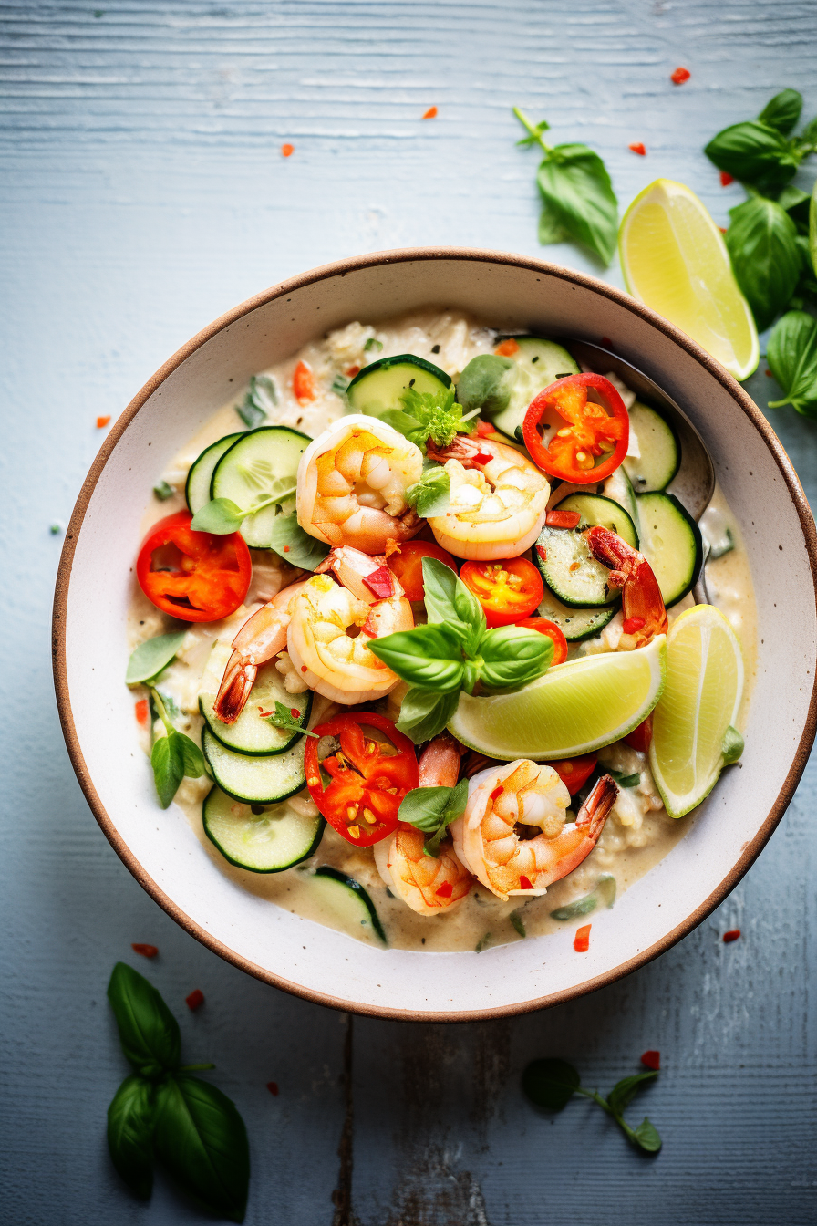 Keto Thai Green Curry with Shrimp Served