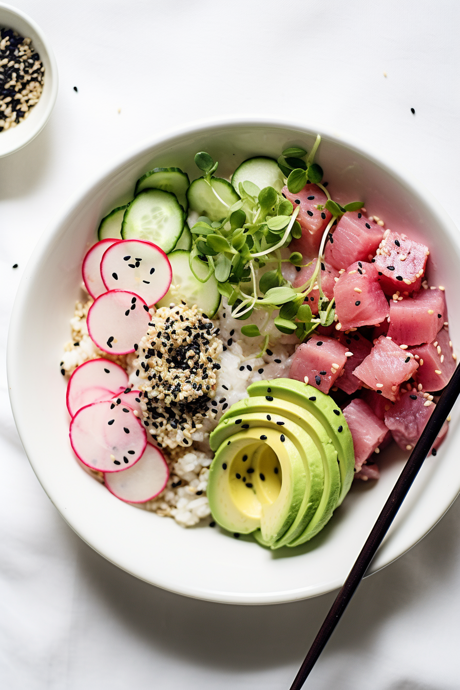 Keto Tuna Poke Bowl Ready to Serve