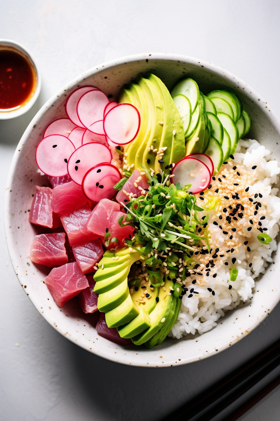 Preparing Keto Tuna Poke Bowl