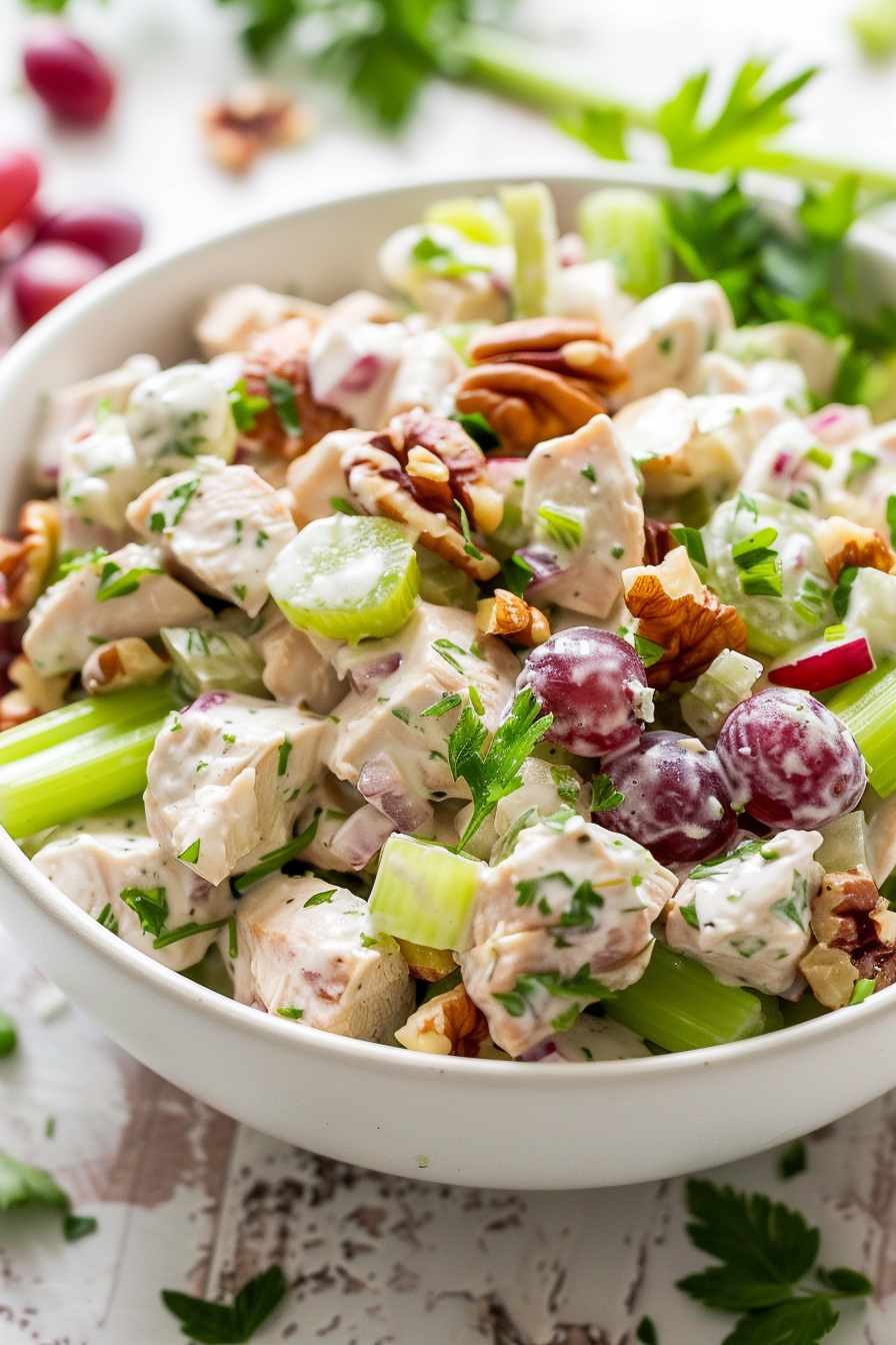 Preparing Keto Waldorf Chicken Salad