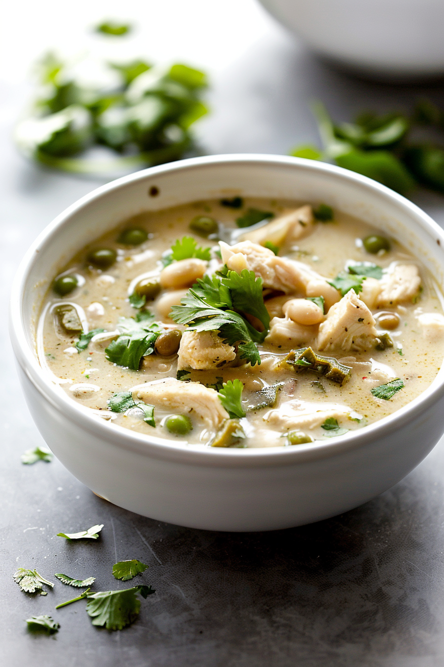 Keto White Chicken Chili Garnished