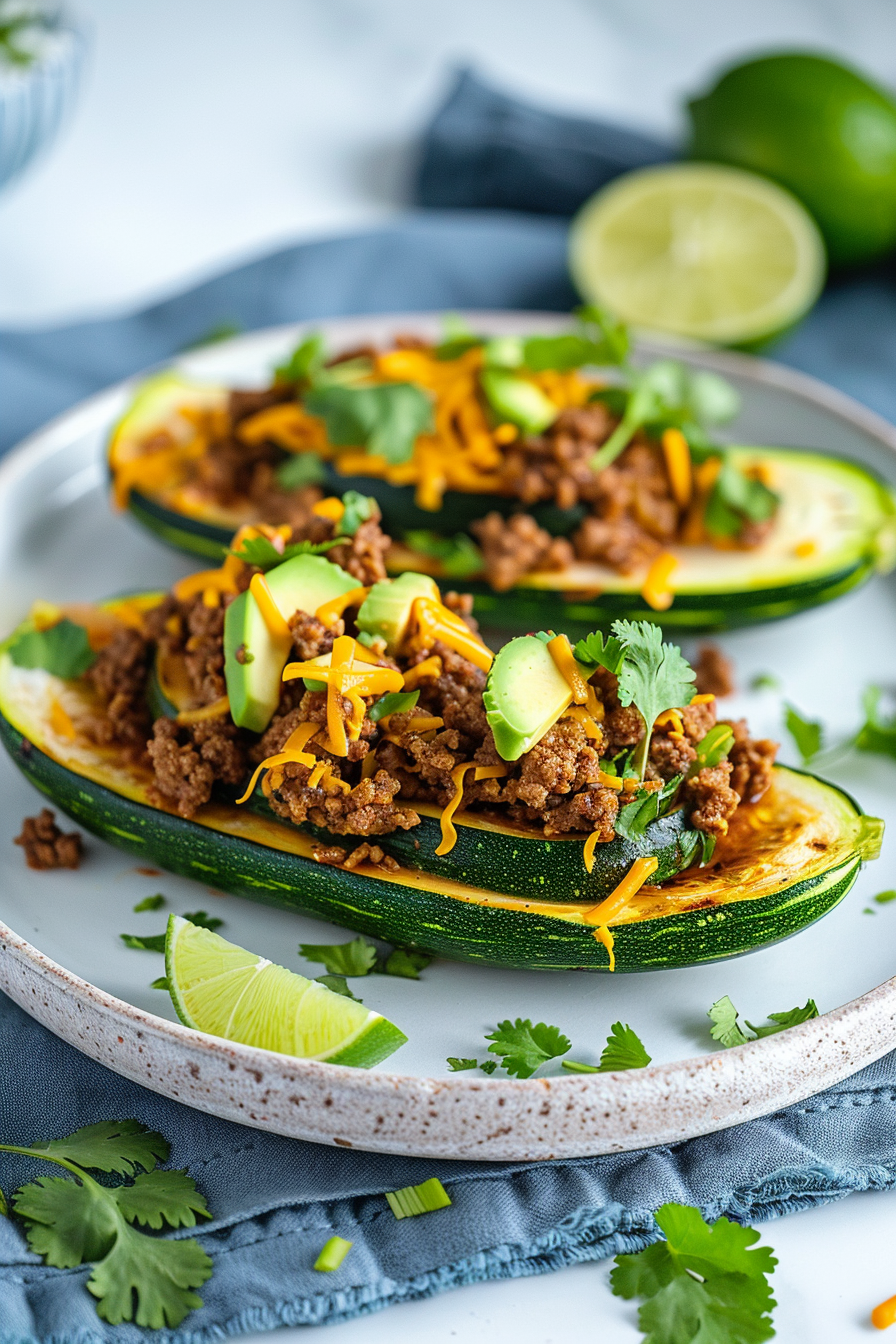 Keto Zucchini and Ground Beef Tacos Ready to Serve