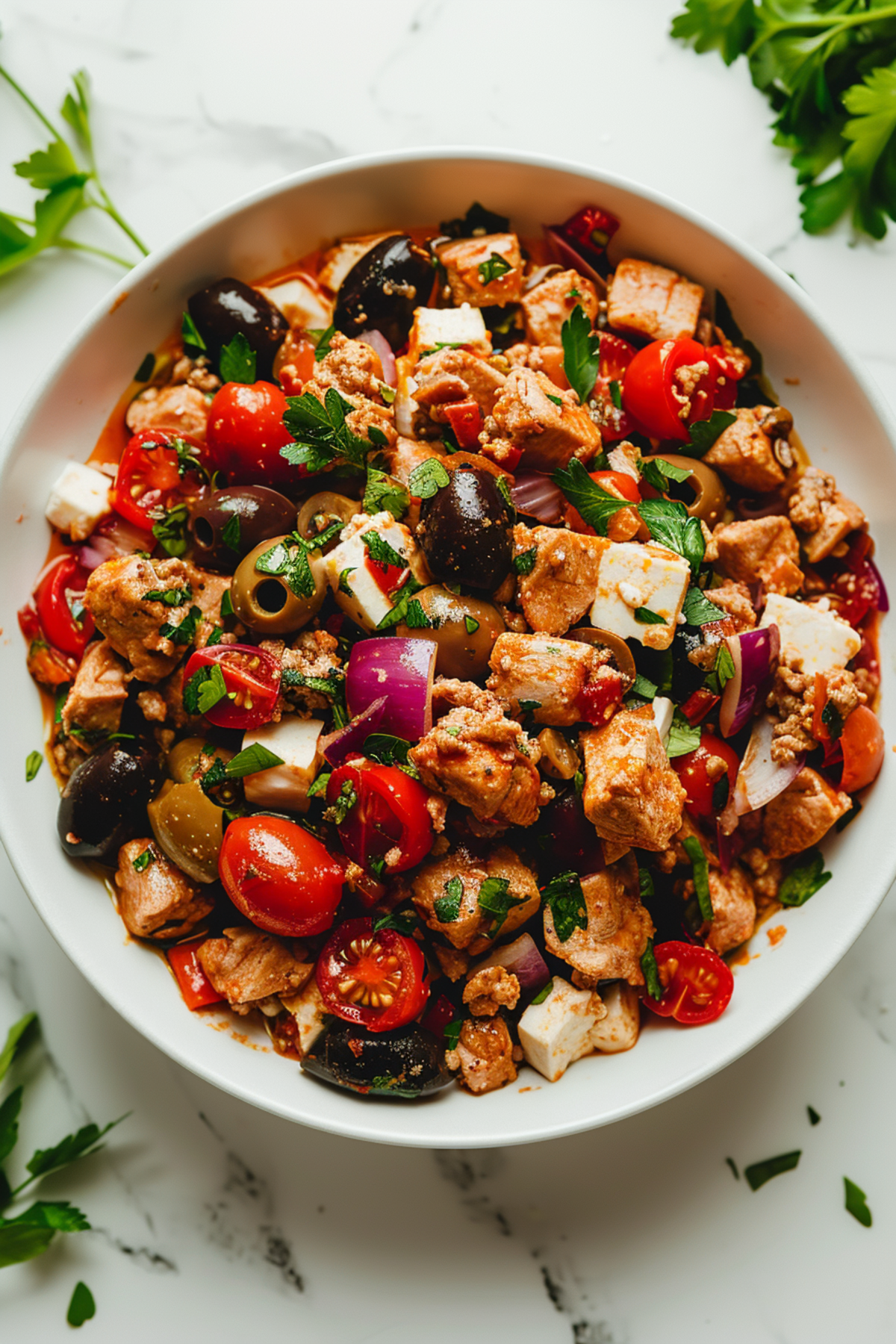 Mediterranean Keto Ground Chicken Skillet with Olives and Feta_001