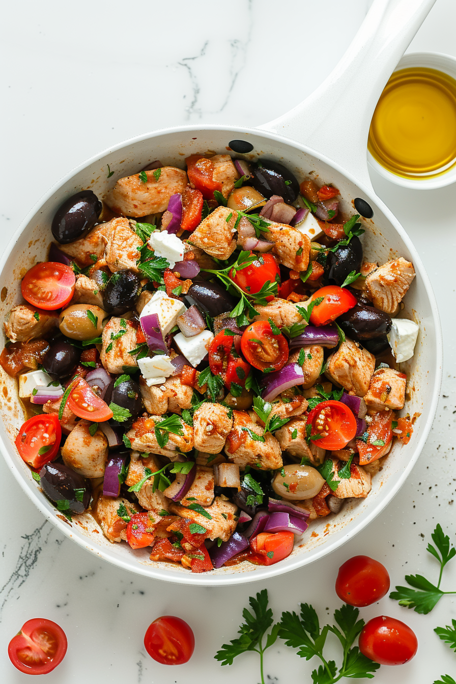 Cooking Mediterranean Keto Ground Chicken Skillet