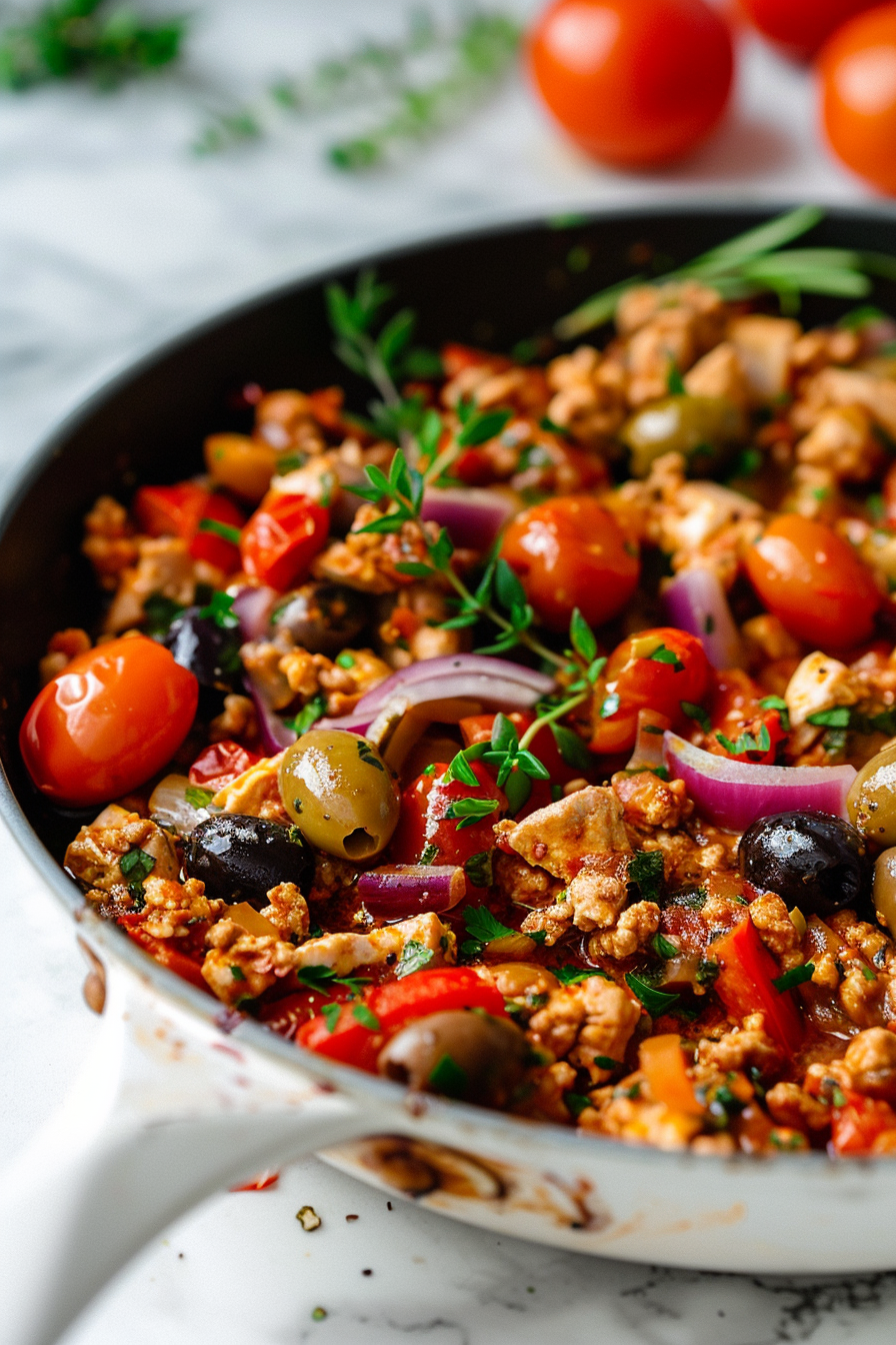 Ingredients for Mediterranean Keto Ground Chicken Skillet