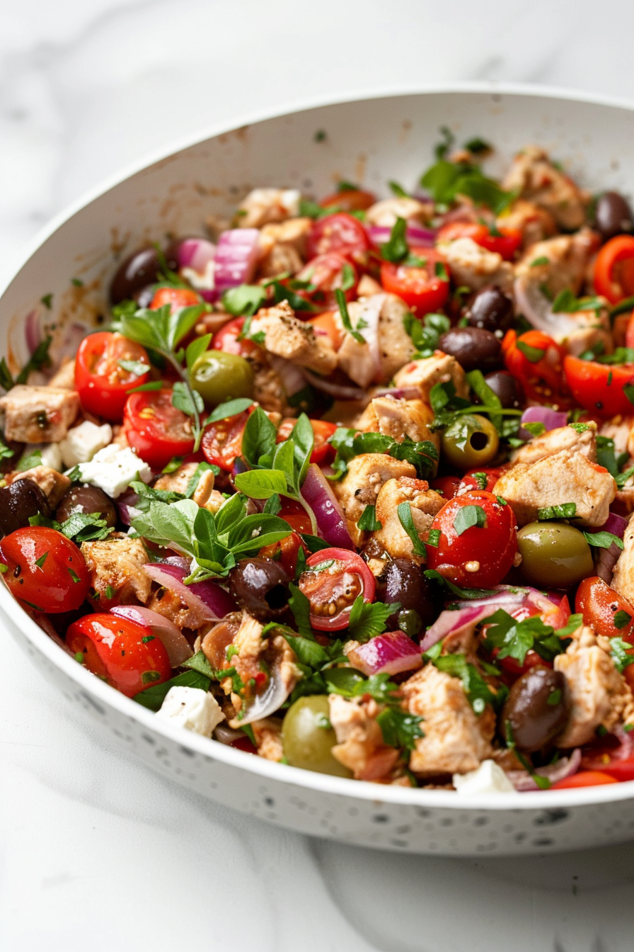 Mediterranean Keto Ground Chicken Skillet with Olives and Feta